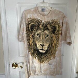 Liquid Blue Vintage Beige Lion double sided graphic t-shirt tie-dye pattern L